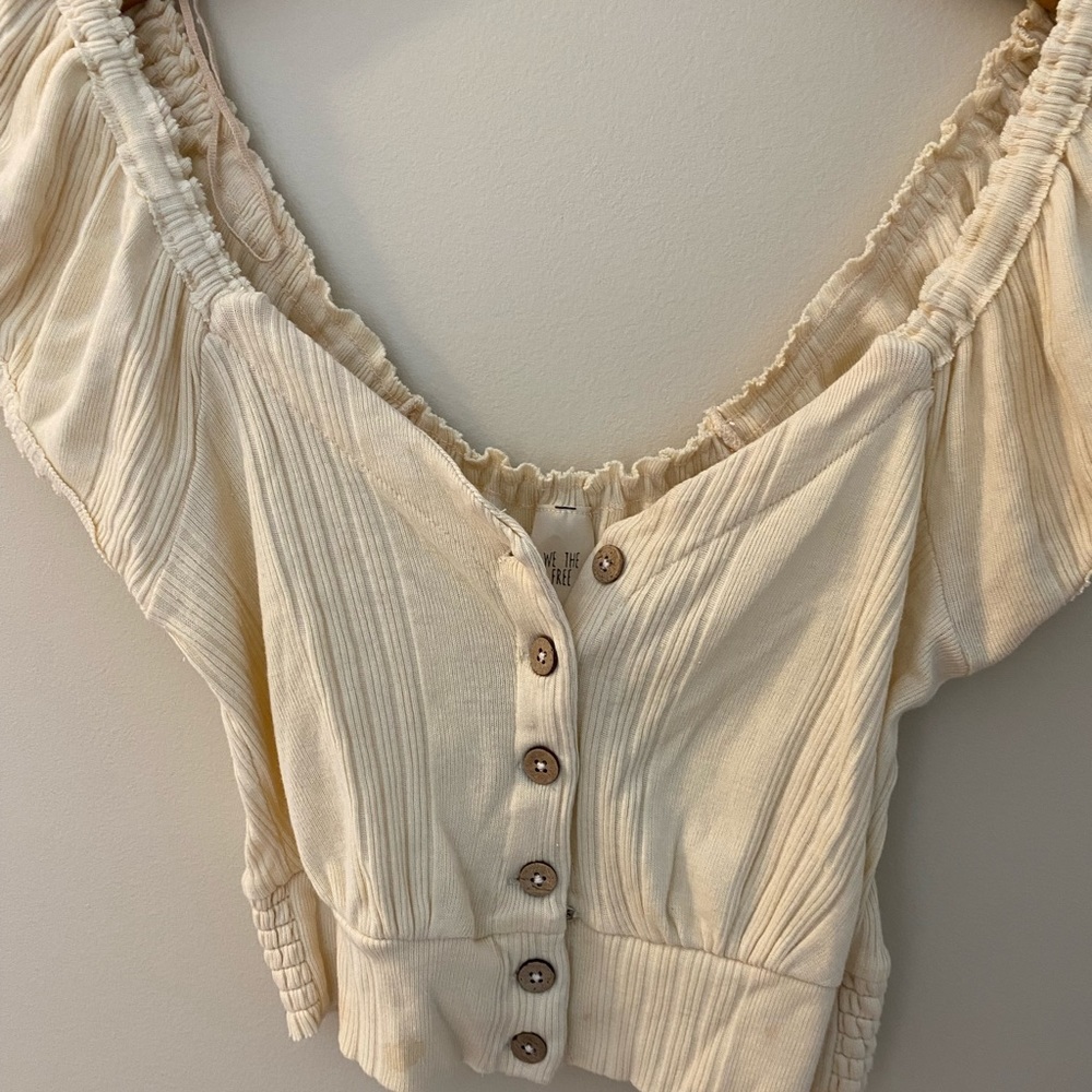 Free people cropped cap sleeve cotton blouse